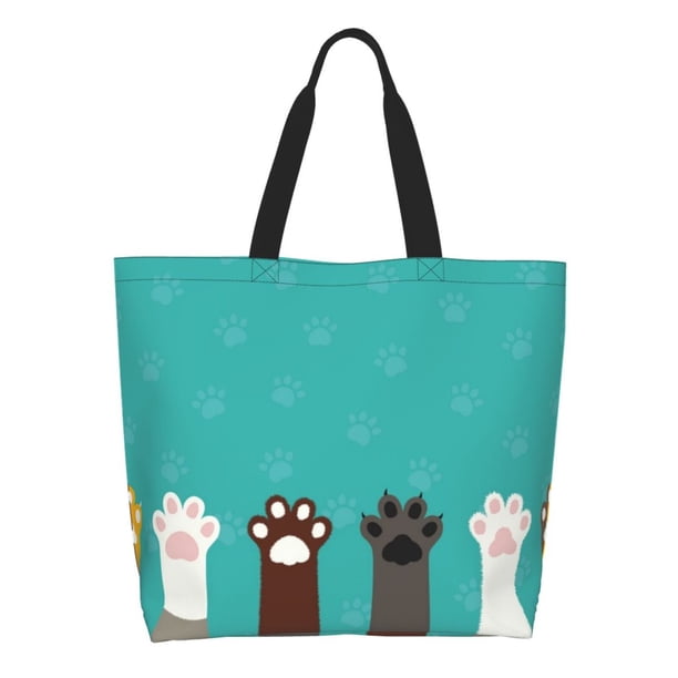 Easygdp Cute Cat Paw And Dog Bolsas Tote para Mujer, Bolsos de Hombro para Viaje, Bolsos de Mano de Gran Capacidad para Compras y Trabajo