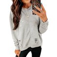 thumbnail image 3 of Women Ripped Crew Neck Long Sleeve High-low Hem Sweatshirt, 3 of 3