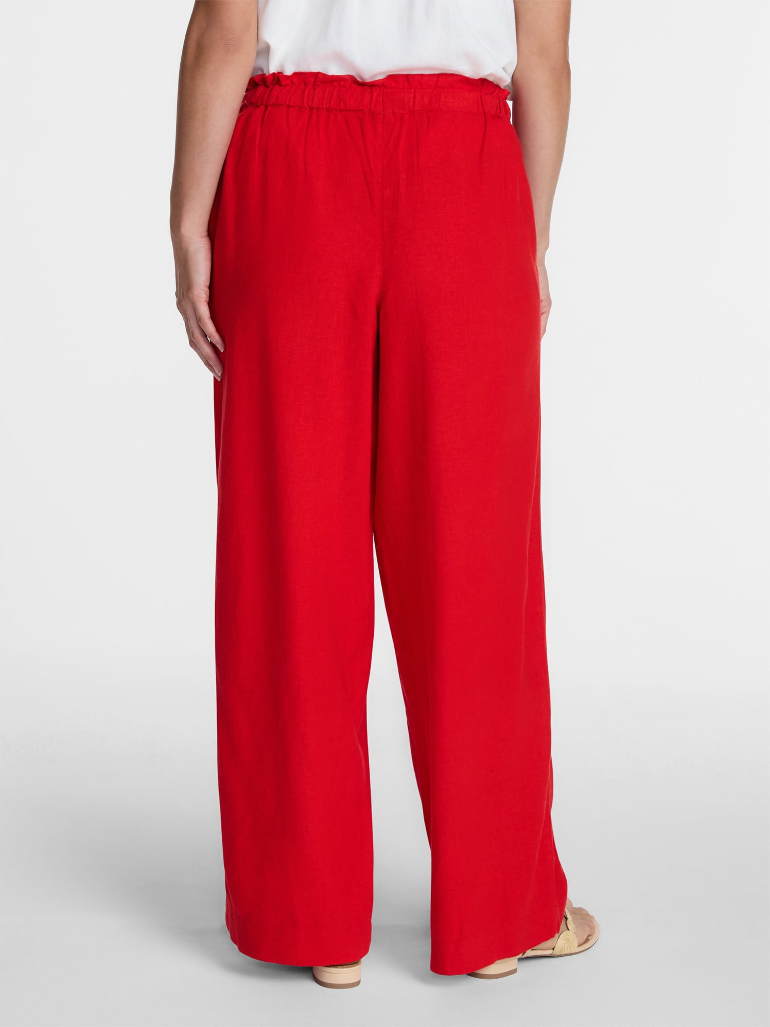 Time and Tru Women's Wide Leg Linen Blend Pants, Sizes XS-4X