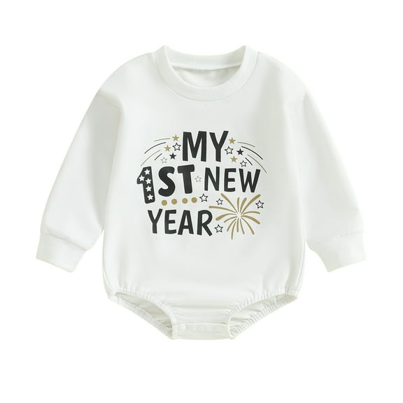 Bagilaanoe Newborn Baby Girl Boys New Year Clothes Romper Sweatshirt Long Sleeve Bodysuits Letter Print Pullover 6M 12M 18M 24M Infant Casual Tee Tops