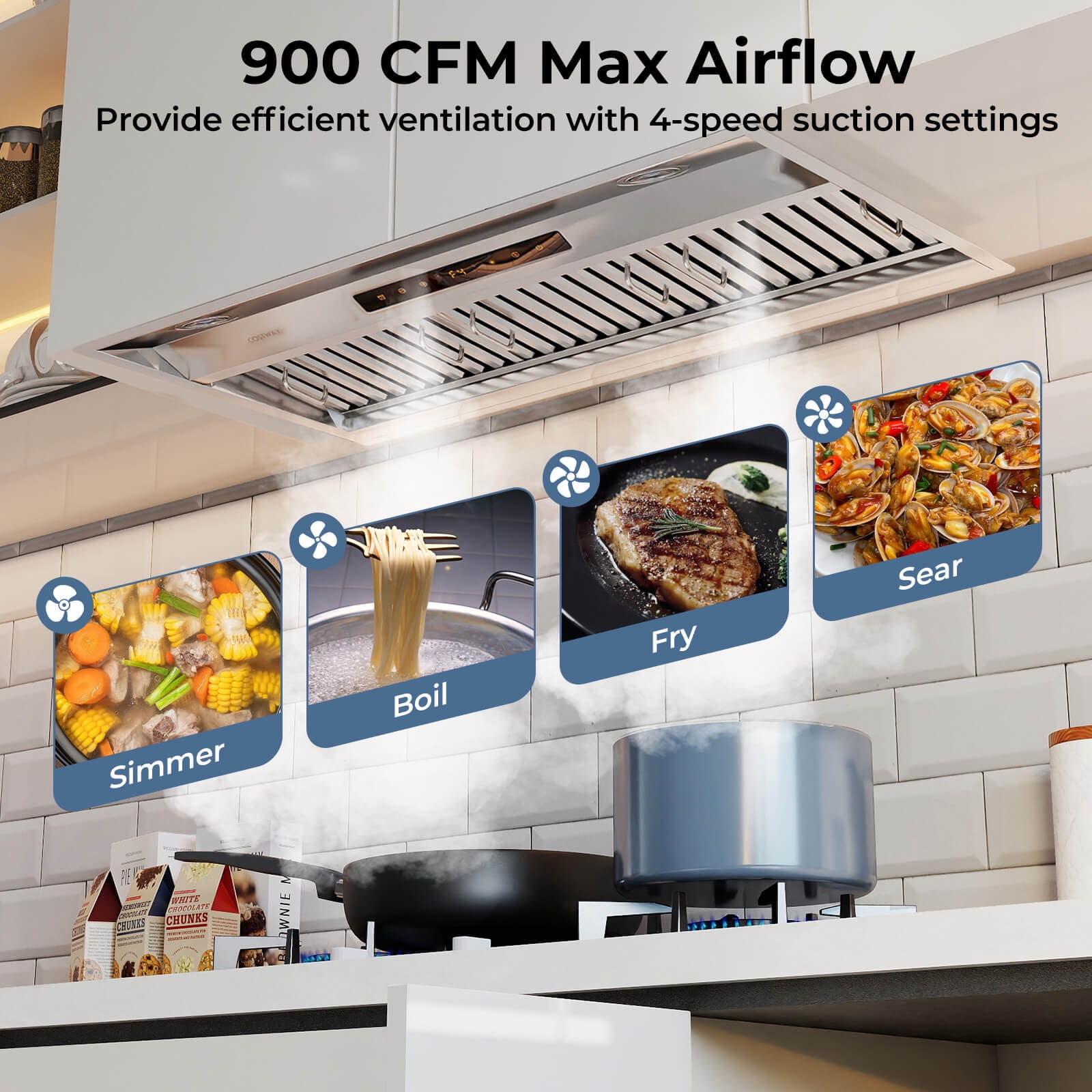 Costway 36 Inch Under Cabinet Range Hood with 4 Fan Speeds, Touch/Gesture/Remote Control