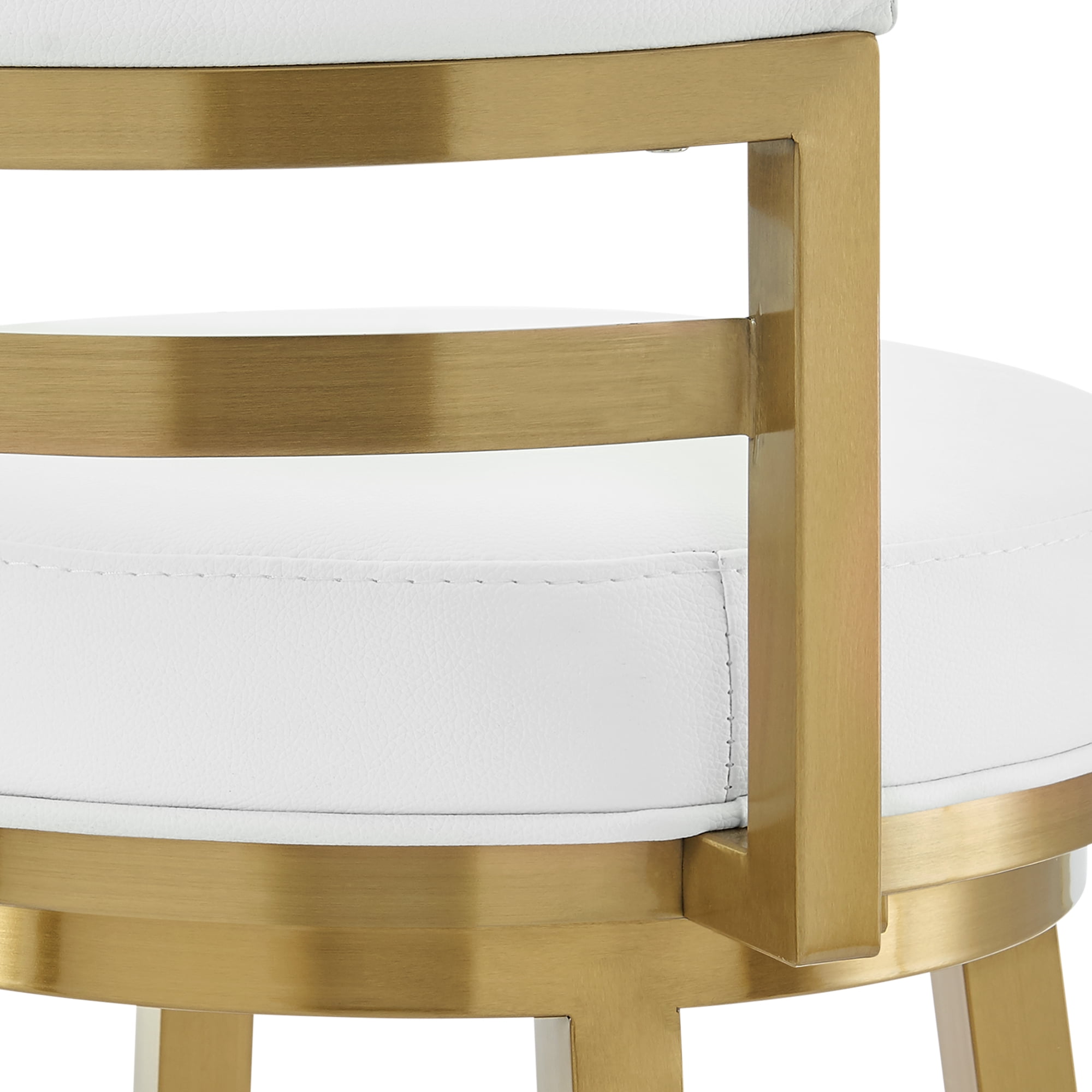Madrid 26" Swivel Counter Stool in Gold Brushed Stainless Steel with White Faux Leather