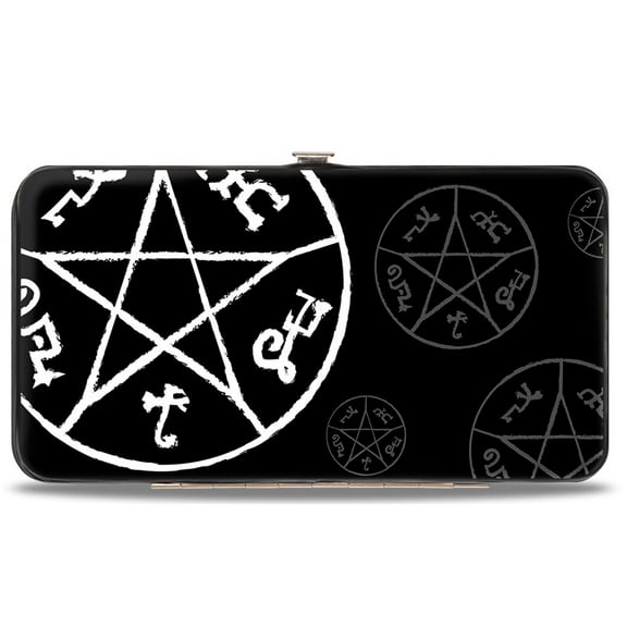 Supernatural Wallet, Hinged, Supernatural Devils Trap Symbol Scattered Black Gray White, Vegan Leather