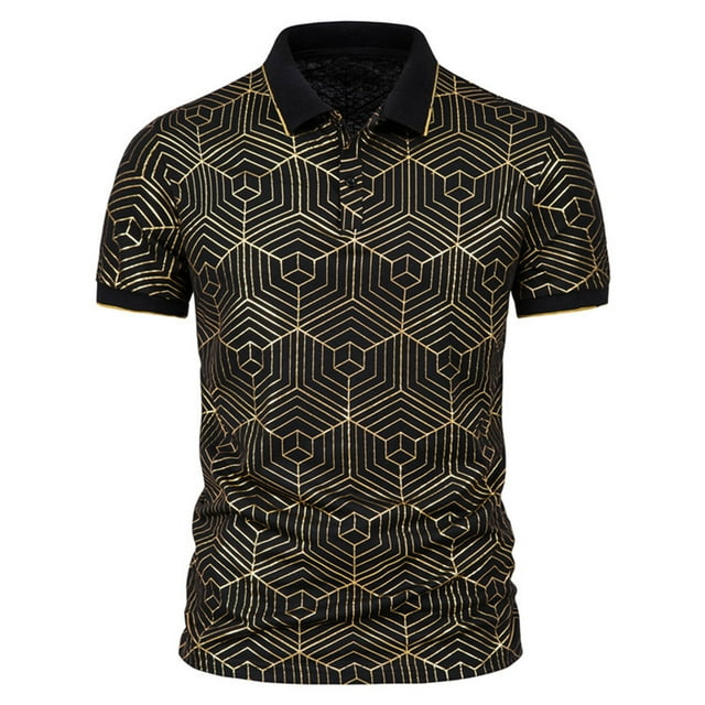 CEHVOM Fashion Men's Collar Top Stand Collar Print Short Sleeve Button Matching Summer