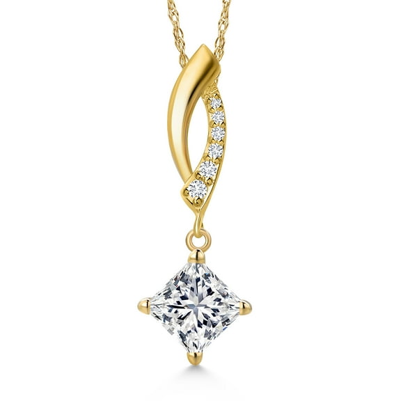 Gem Stone King 1 Cttw IGI Certified Lab Grown Diamond Pendant Necklace for Women in 10K Yellow Gold | Princess Cut | D-E Color | VS1 Clarity | With 18 inch Chain