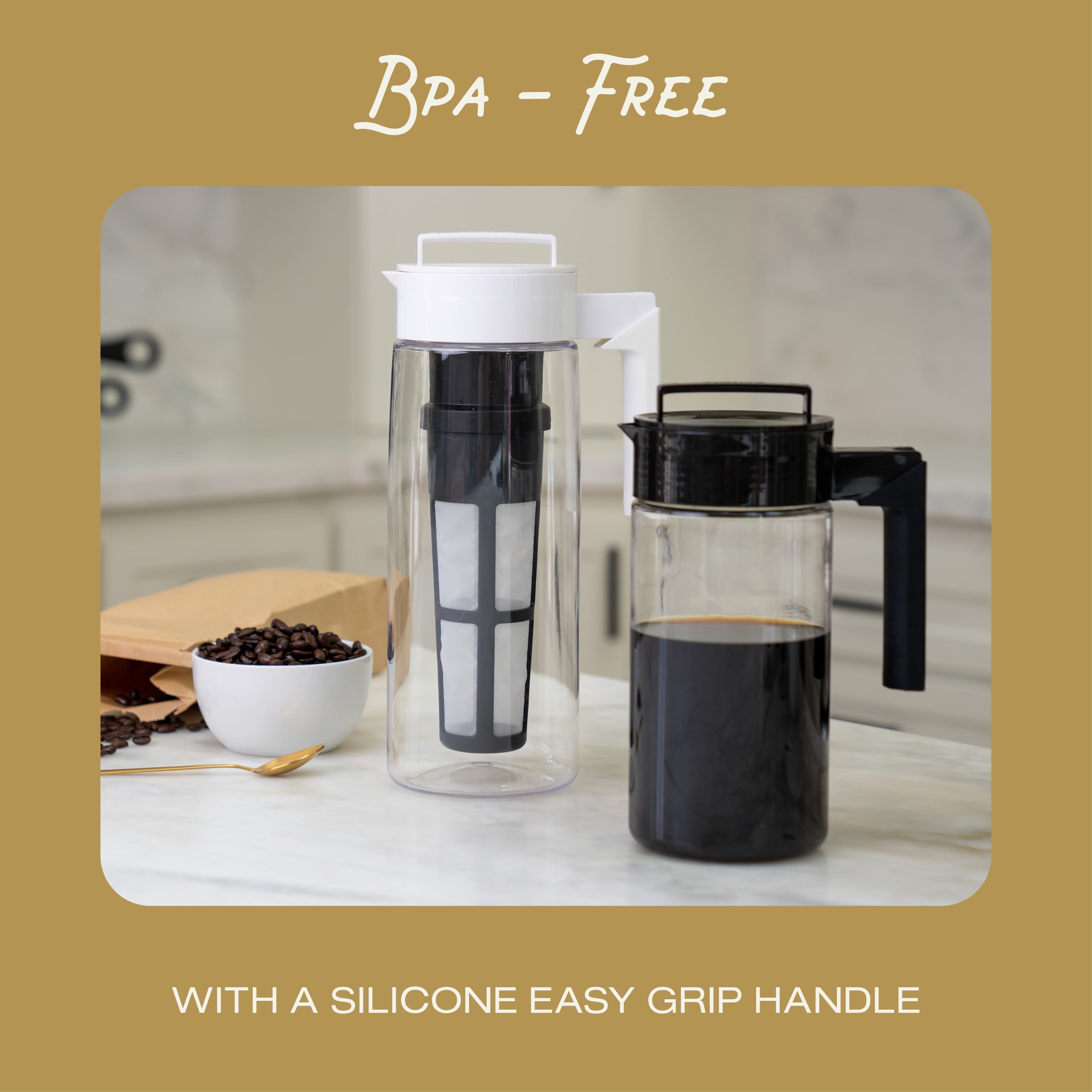 Takeya Cold Brew Tritan Plastic Coffee Maker Pitcher with Airtight Lid, 1 Quart, Black