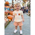 thumbnail image 3 of RUINIXCW Toddler Baby Girls Halloween Outfit Little Girl Summer Fall Dress Clothes Pumpkin Ghost Embroidery Short Sleeve T Shirt and Plaid Shorts Set, 3 of 9