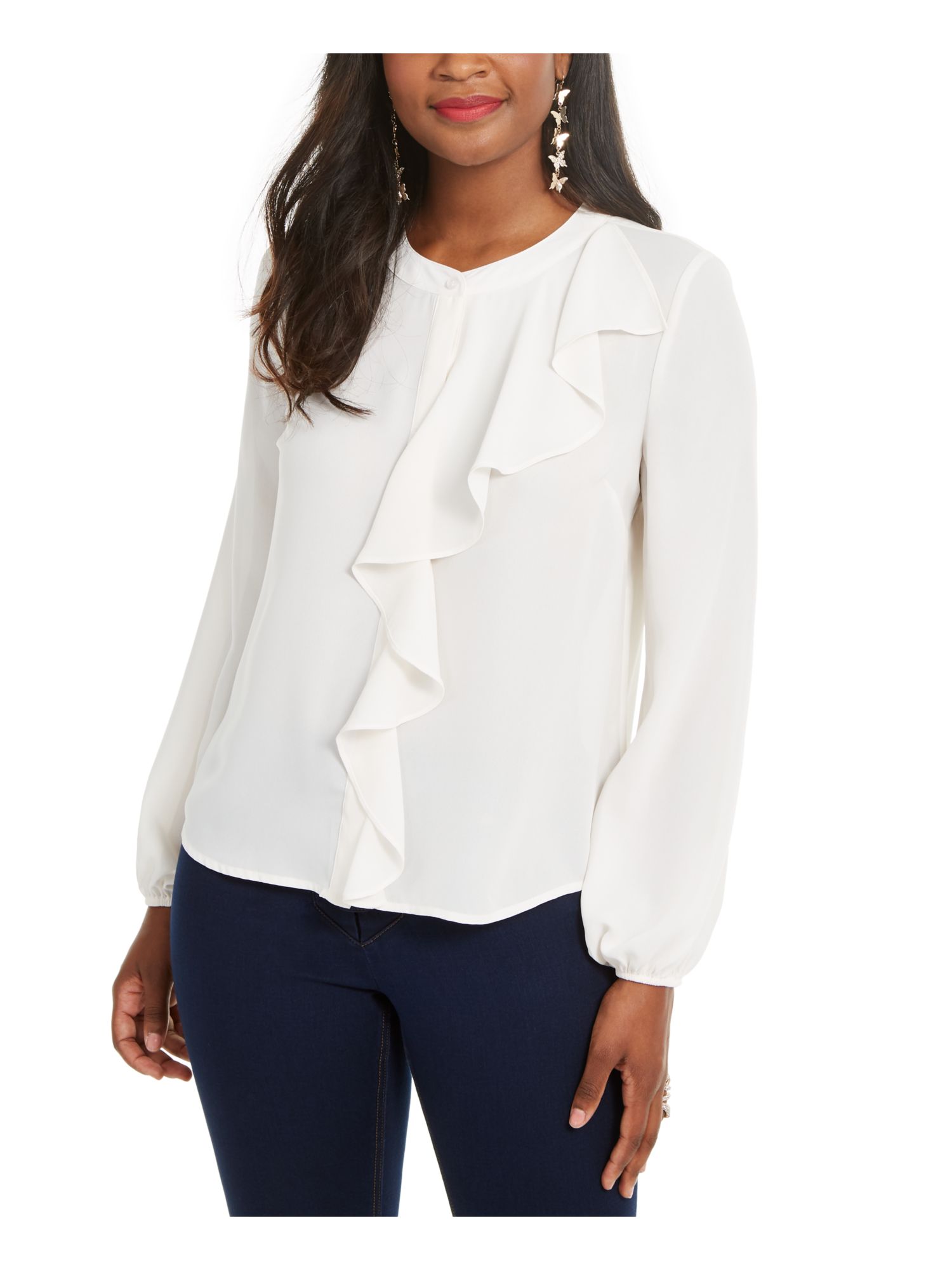 THALIA SODI Womens Ivory Ruffled Long 
