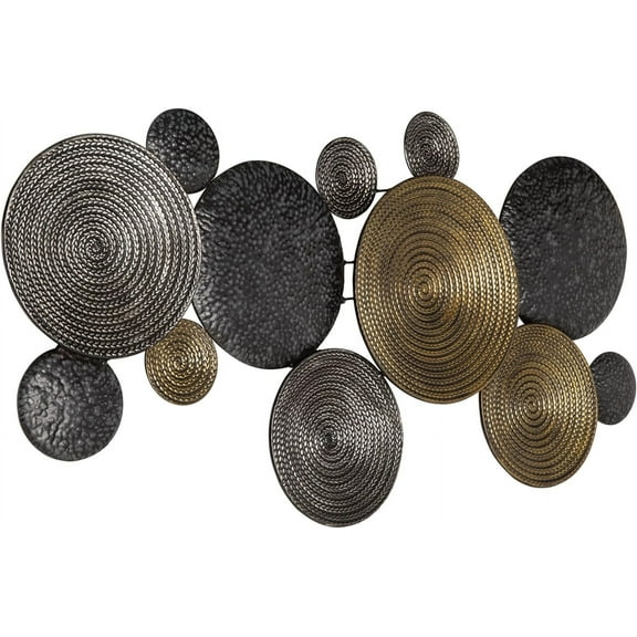 Modern Metal Wall Decor, 44 x 22 Inch, Black, Gray & Brown, Geometric Design