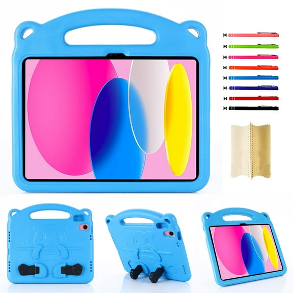 iPad 10 10th Generation Case Kids,iPad 10 10.9 2022 Panda Case with Kickstand Light EVA Full Boby Drop Protective Rugged Shockproof Kid-Proof iPad 10 Kids Case for Girl Kid Gift, Blue