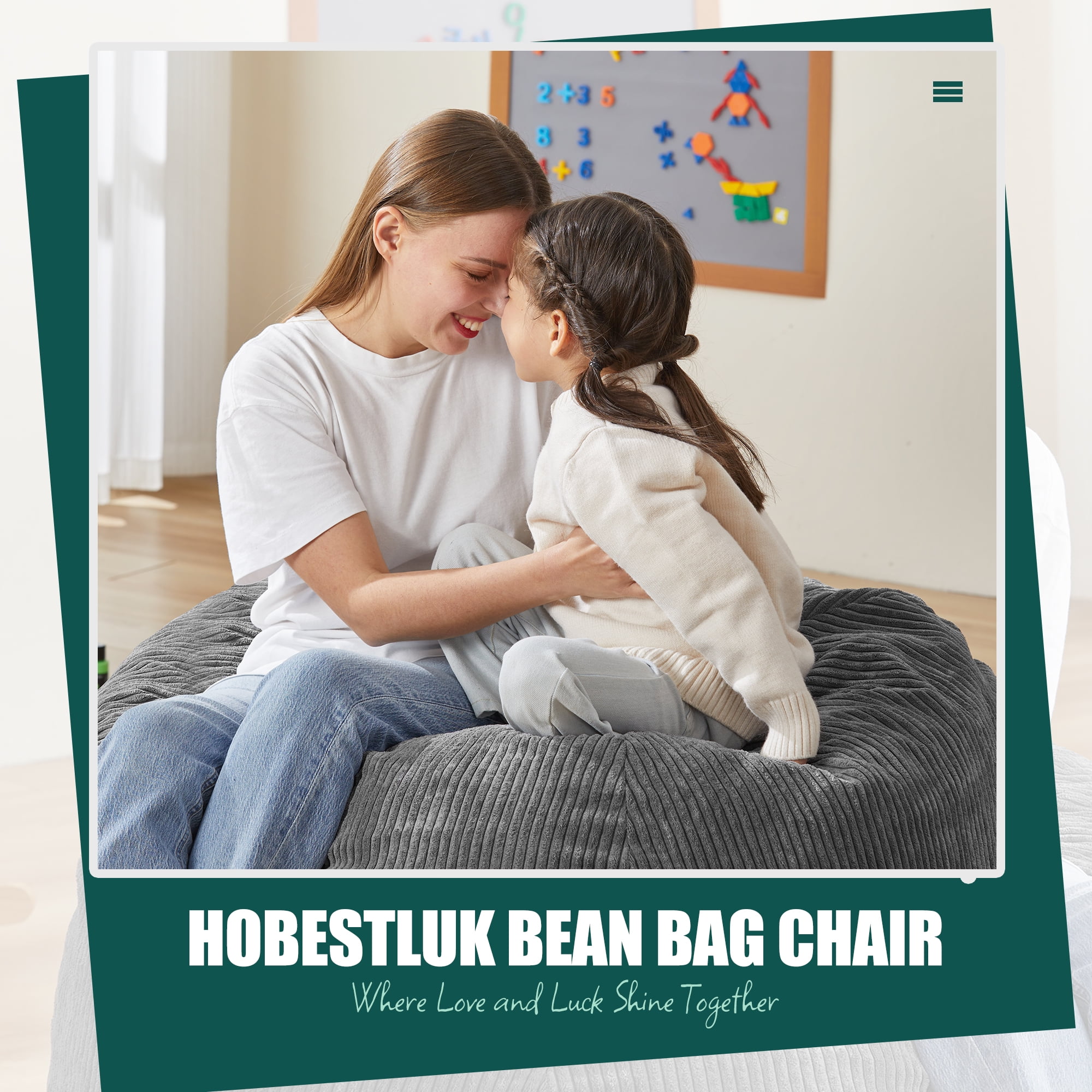3.5FT Bean Bag Chair for Adult with Filler Included Large Teardrop Bean Bag Chair with Removable Cover for Bedroom Living Room (Large, Grey)