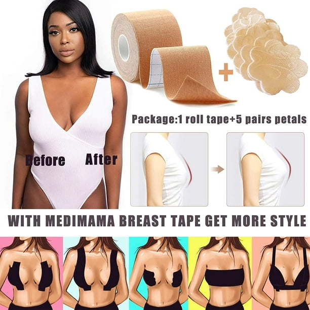 Breast Lift Tape for All Cup Models, Strapless Chest Support, Invisible Bra  Tape, Push-up /Sweat Body/Foot Tape, Waterproof, Sweat-proof, Invisible