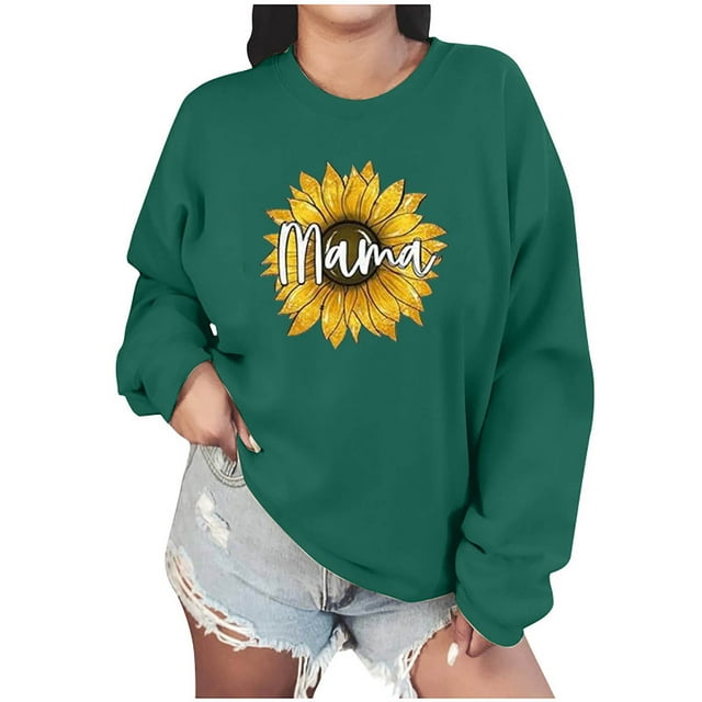 Mama Sweatshirts Culottes pour Femmes pour Femmes Chandail en Molleton Oversize Col Rond Coupe Ample Manches Longues Chandail pour la Fête des Mères S Vert