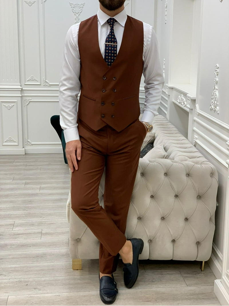 GENT WITH Men's Brown 3 Piece Slim Fit Suit, Italian Designed Coat Pants, Wedding Groom Party Wear Suit - Walmart.com GENT WITH Men's Brown 3 Piece Slim Fit Suit, Italian Designed Coat Pants, Wedding Groom Party Wear Suit - Walmart.com