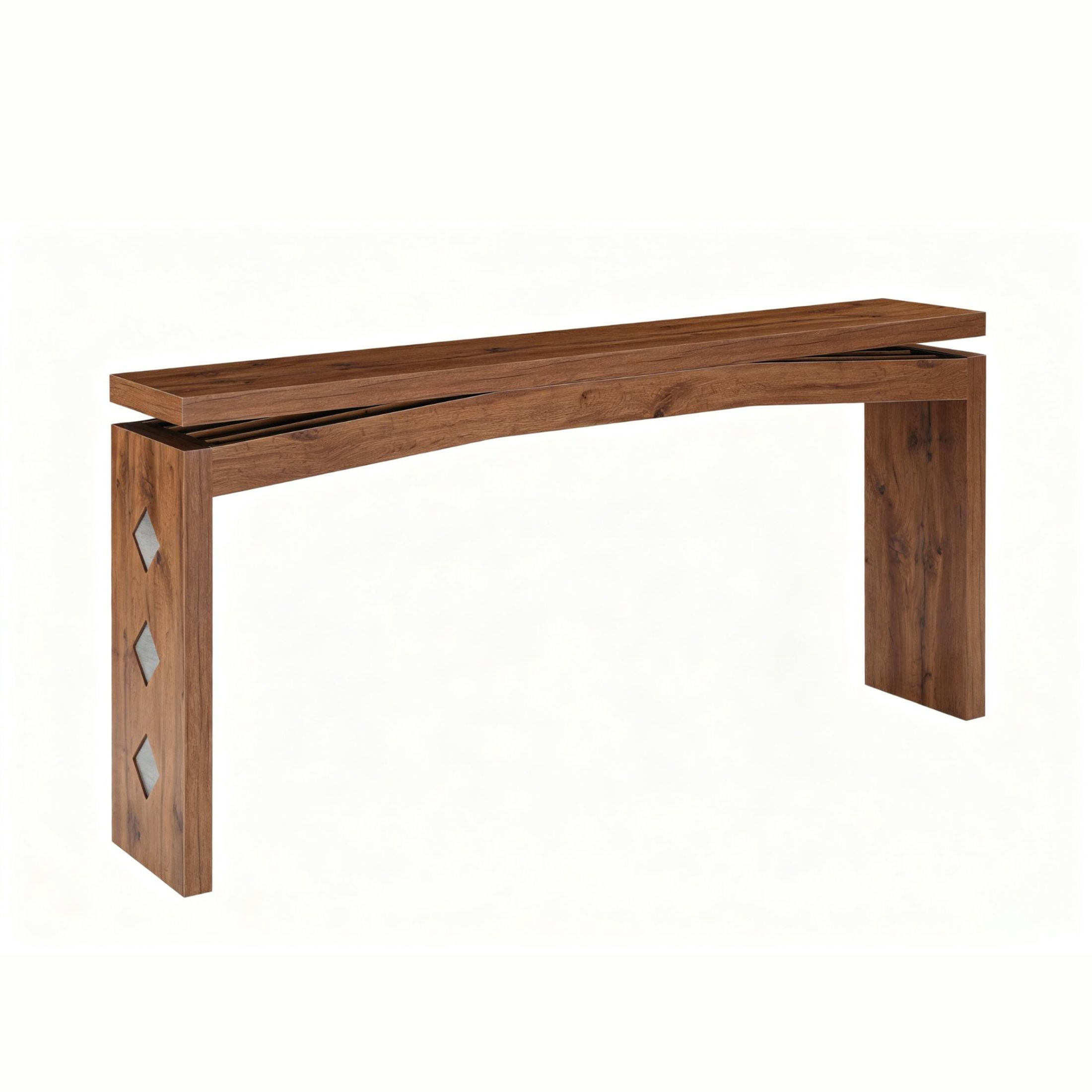 GDF Studio 62.2" Modern Console Table with Curved Apron & Geometric Inlay, Narrow Entryway Design, Walnut
