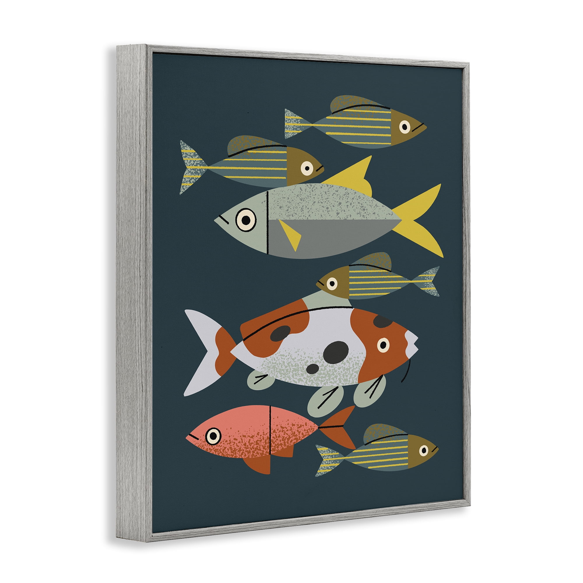 Stupell Industries Midcentury Pond Fishes Gray Framed Giclee Art, design by Renea L. Thull
