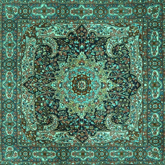 Ahgly Company Machine Washable Indoor Square Persian Turquoise Blue Traditional Area Rugs, 7' Square