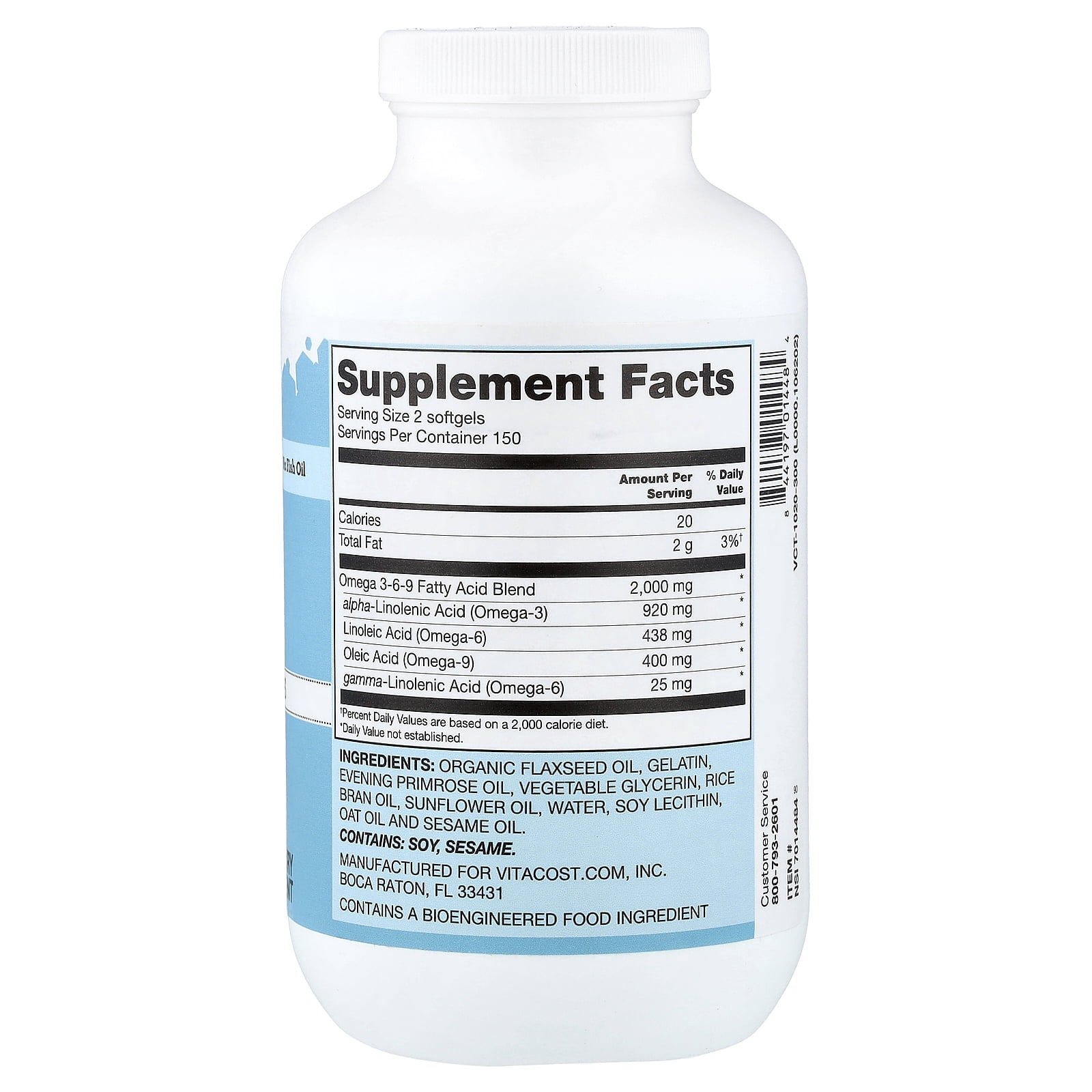 Vitacost Omega 3-6-9 Oil Blend, 300 Softgels (1,000 mg per Softgel)