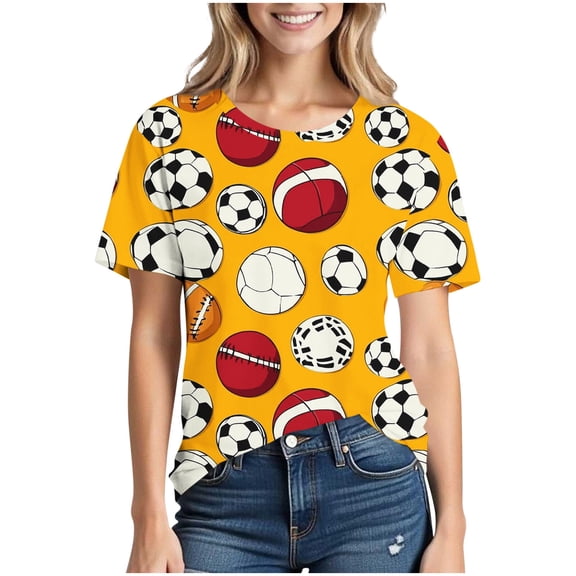 DeHolifer Game Day T-Shirts for Women Oversized Football Printed Casual Crewneck Short Sleeve Tee T-Shirts Yellow 2XL