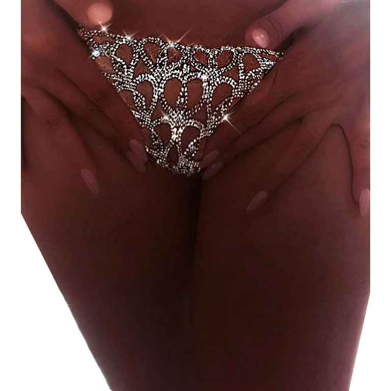 Women Sexy Rhinstone Underwear Body Chain Crystal G-String Belly Waist  Chain Shinny Mini Thong Night Jewelry Sparkly Panties (Heart Pattern) 