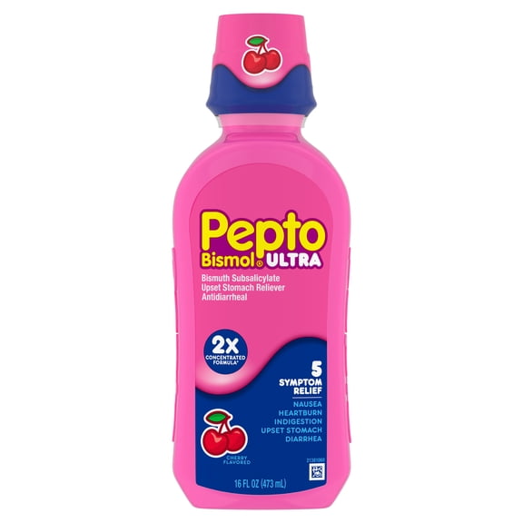 Pepto Bismol Cherry Ultra Liquid, 5 Symptom Fast Relief, 16oz