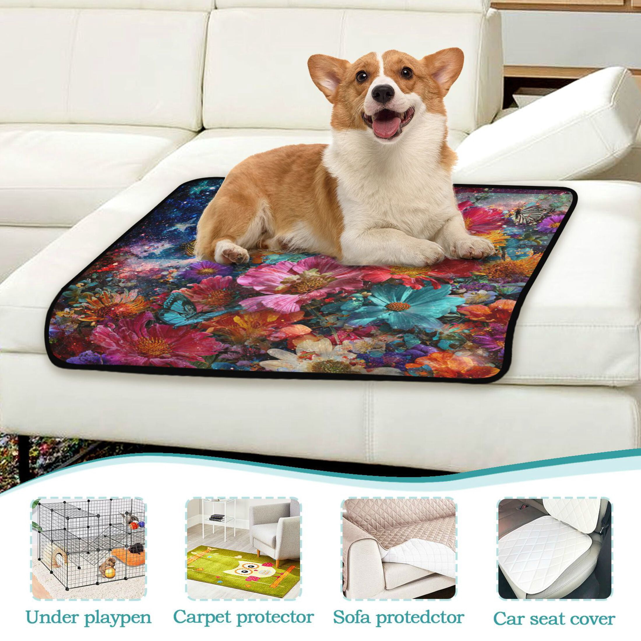 Qxltty American Flag Flower Cat litter Pads Pet Set of 2 Diaper Mats Center Anti-leakage Layer Absorbent Soft and Comfortable