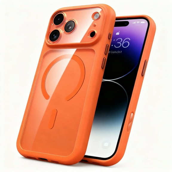 TSBIFV Orange Phone Case for iPhone 17 Pro Max Compatible, Clear Back Cover, Slim Shockproof Protective Case, Anti-Scratch, Camera Protection, Wireless Charging Support