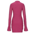 thumbnail image 5 of BangWanChi Plus Size Sweater Dress Women Elegant Temperament Half Aged Solid Color Long Sleeved Flared Sleeve Dress Hot Pink M, 5 of 5