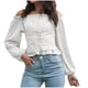 thumbnail image 1 of Tops de camisa de gasa de manga larga con cuello unidireccional de farol elástico con espalda sólida con cordones para mujer a la moda Pompotops  gfhjh21329, 1 of 4