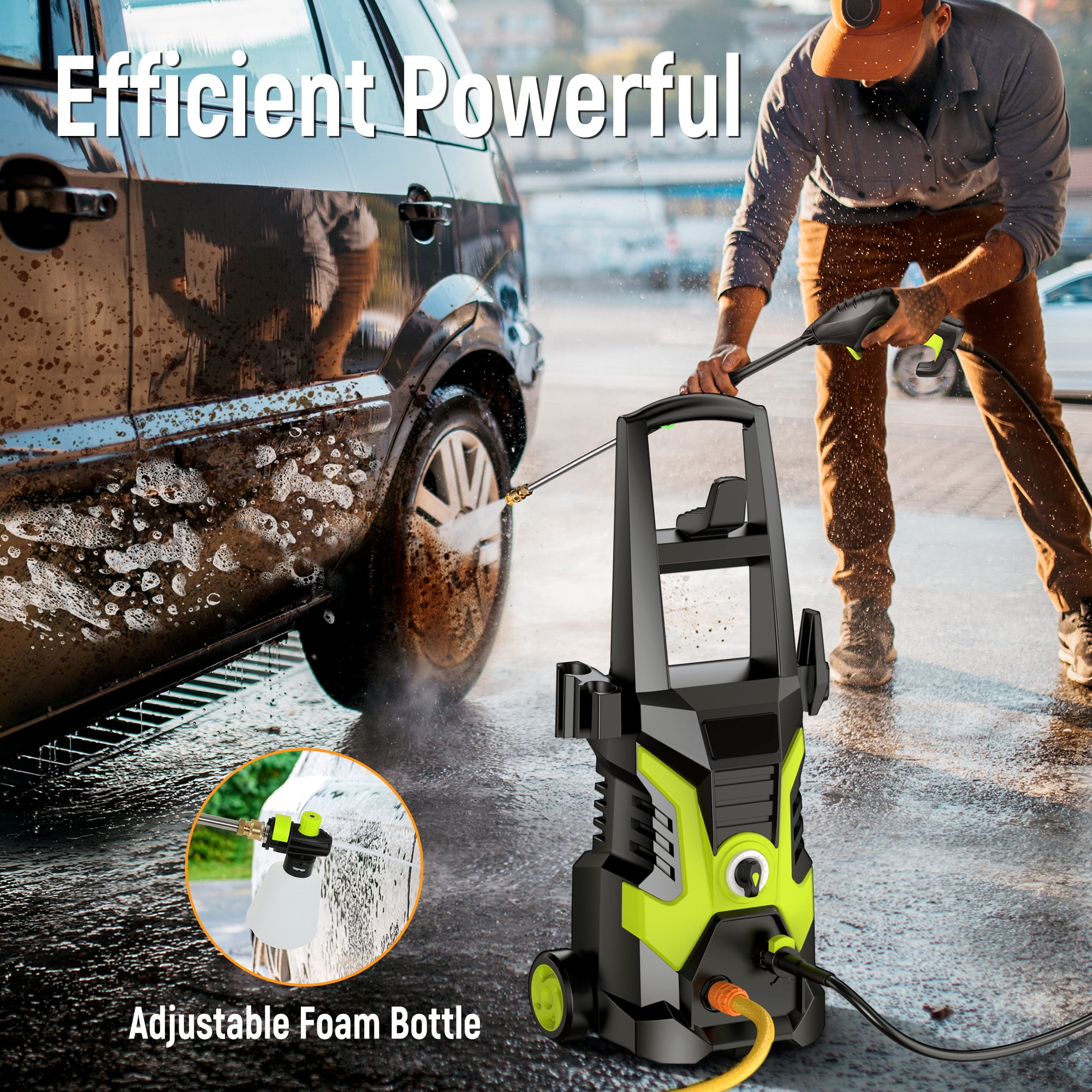 YISUFO 2500 Max PSI Electric Pressure Washer, 1700W Power Washer With 5 Nozzles, Foam Cannon, 25ft Hose, High Pressure Cleaner Wash Machine for Car Patios Garden Fences - Green