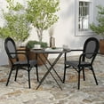 thumbnail image 3 of Merrick Lane Set of Two Stacking Thonet Bistro Style Chair with Arms, Black & White PE Rattan Seat, and Black Metal Frame for Indoor/Outdoor Use, 3 of 14
