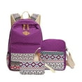 thumbnail image 1 of 3 Pieces Canvas Backpack Shoulder Zipper Organizer Set Large Capacity Zipper Ethnic Style School Bags Causal Adjustable Travel Bag Purple, 1 of 9