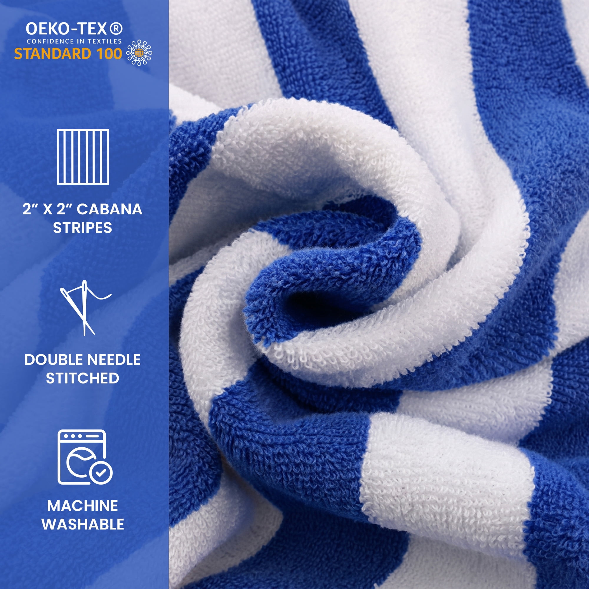 Blue Cabana Stripe Extra Large Bulk Beach Towels 32x64 Pack of 36 - Soft Ringspun 100% Cotton Pool Towels - 3 Dozen Wholesale Pack - Quick Dry, Highly Absorbent – Perfect for Pool, Hotels and Resorts