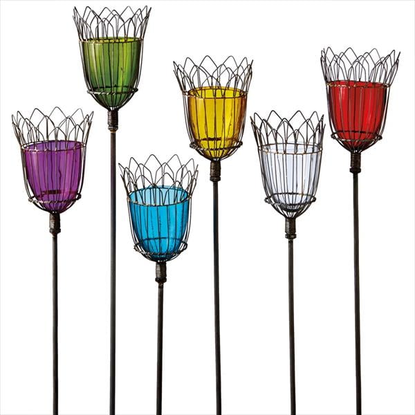 Pack Of 12 Multi Color Wire And Glass Garden Stake Tea Light Candle Holders 30 Com Pack Of 12 Multi Color Wire And Glass, Outdoor Candle Holder Stakes