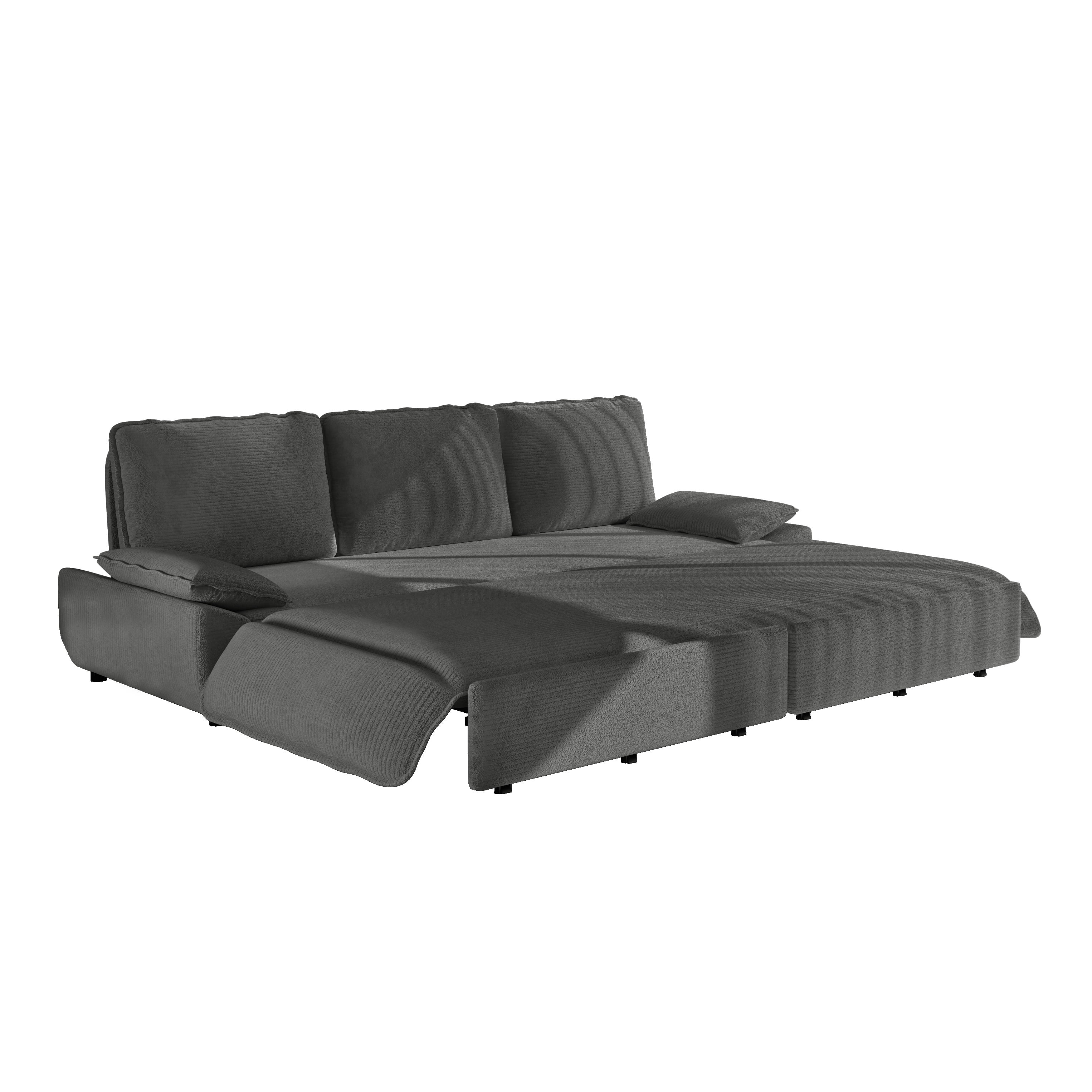 3-in-1 King Size Sleeper Sofa Bed, 94.5" Corduroy Convertible Pull Out Couch with Steel Frame, Modern Folding Lounge Sofa for Living Room, Dark Gray