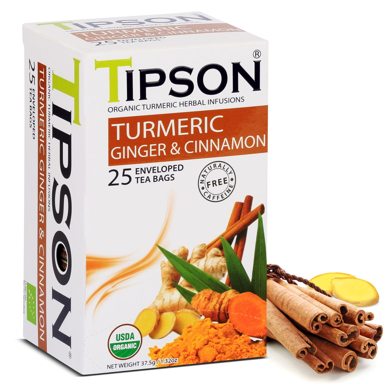 Tipson Organic Turmeric Caffeine Free Herbal Tea Organic Ginger And