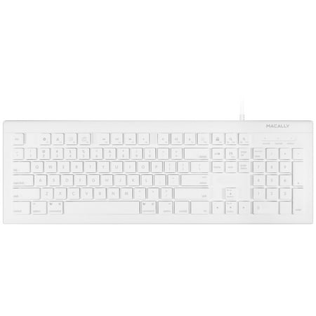 Macally Full Size USB Wired Keyboard (MKEYE) for Mac and PC (White) w/ Shortcut Hot