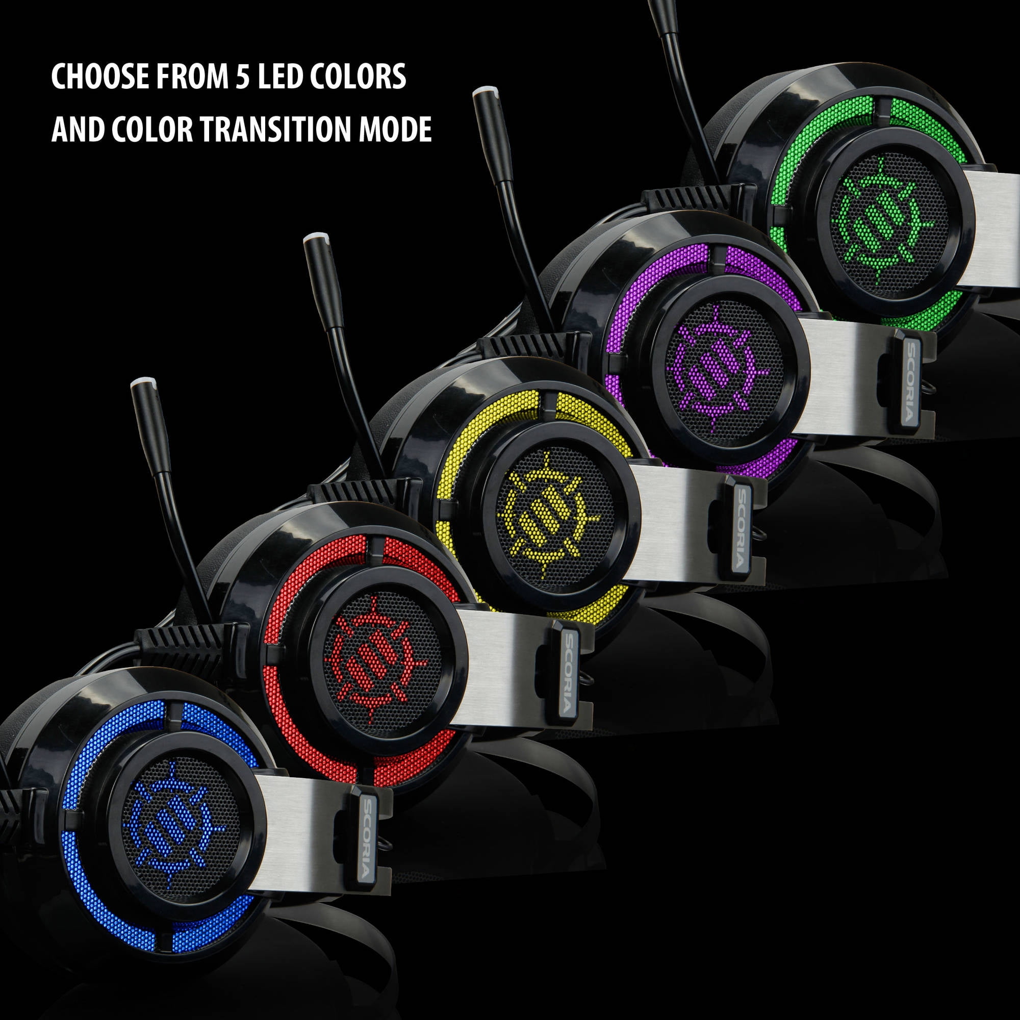 ENHANCE Scoria Gaming Headset for Computer & PS4 with USB 7.1 Surround Sound , Interactive Bass Vibration , Adjustable LED Lighting , In-Line Controls & Retractable Microphone - TeamSpeak Certified