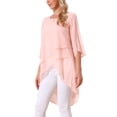 thumbnail image 4 of INSPIRAR CHIC Blusa de Chifón Asimétrica de Cuello Redondo para Mujer con Mangas de Volante de 3/4 y Corte Alto-Bajo Rosa XL, 4 of 6