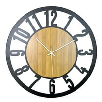 16 Inch Large Wall Clock,Decorative Black Metal Clock with White Hands,Silent Iron and Wood Wall Clock,Modern Wall Decor for Living Room, Kitchen, or Office