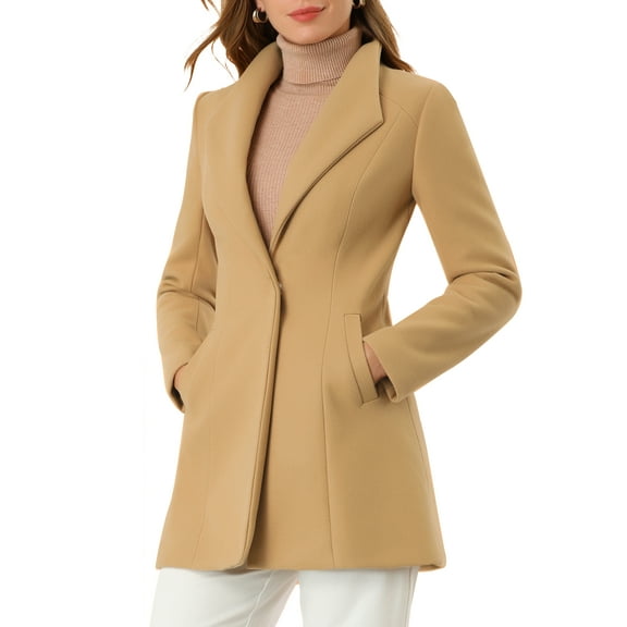Unique Bargains Women's Turn Down Collar Buttoned Casual Mid-Long Winter Coat XS Khaki