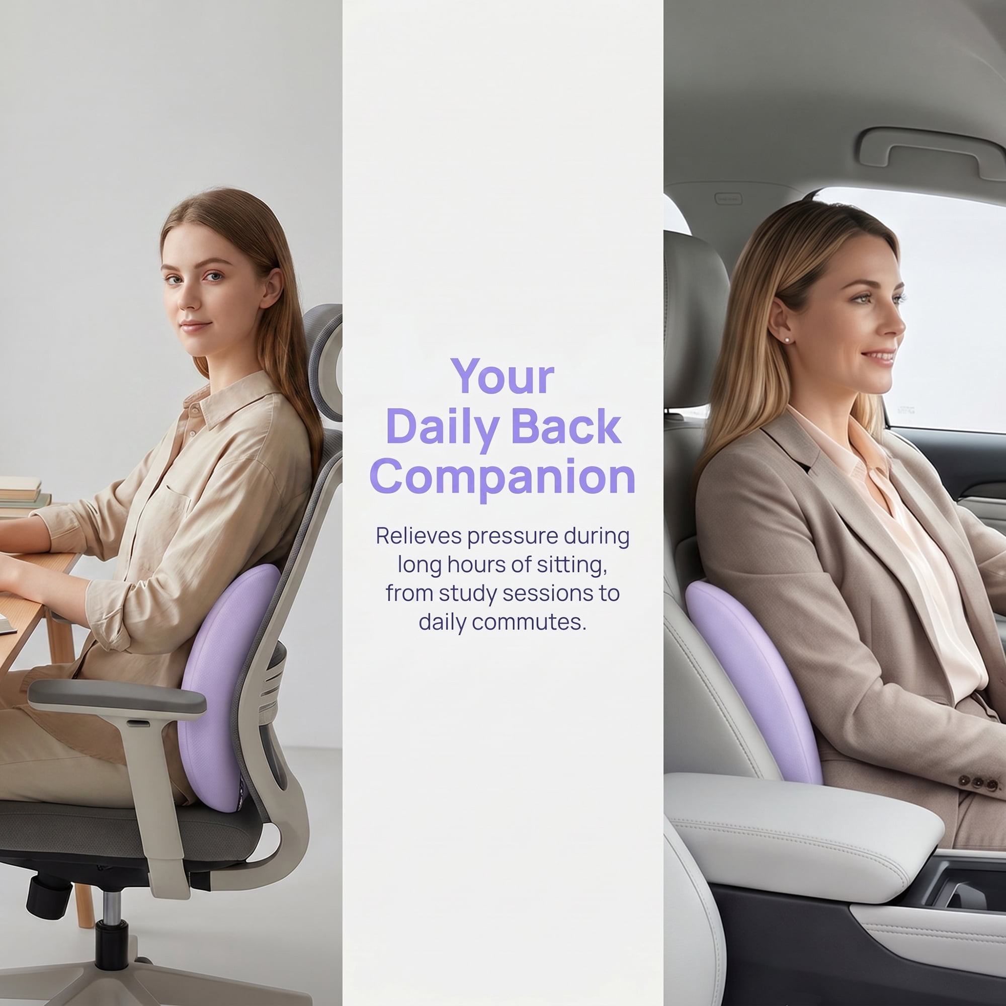 Unique Bargains Lumbar Support Pillow Memory Foam Back Support Purple 16.5" x 3.9" x 12.2"