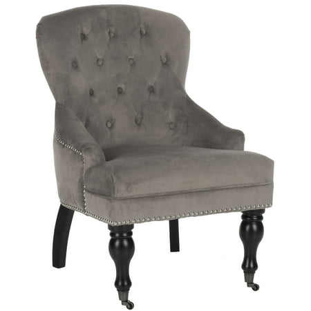 SAFAVIEH Falcon Traditional Tufted Arm Chair w/ Casters Mushroom Taupe