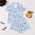 thumbnail image 2 of Likimi Kids Toddler Girls Halloween Pajamas Set Short Sleeve Hallowmas Ghost Print Lapel Button Down Pjs Tops With Shorts For Party Fashionable Homewear, 2 of 9