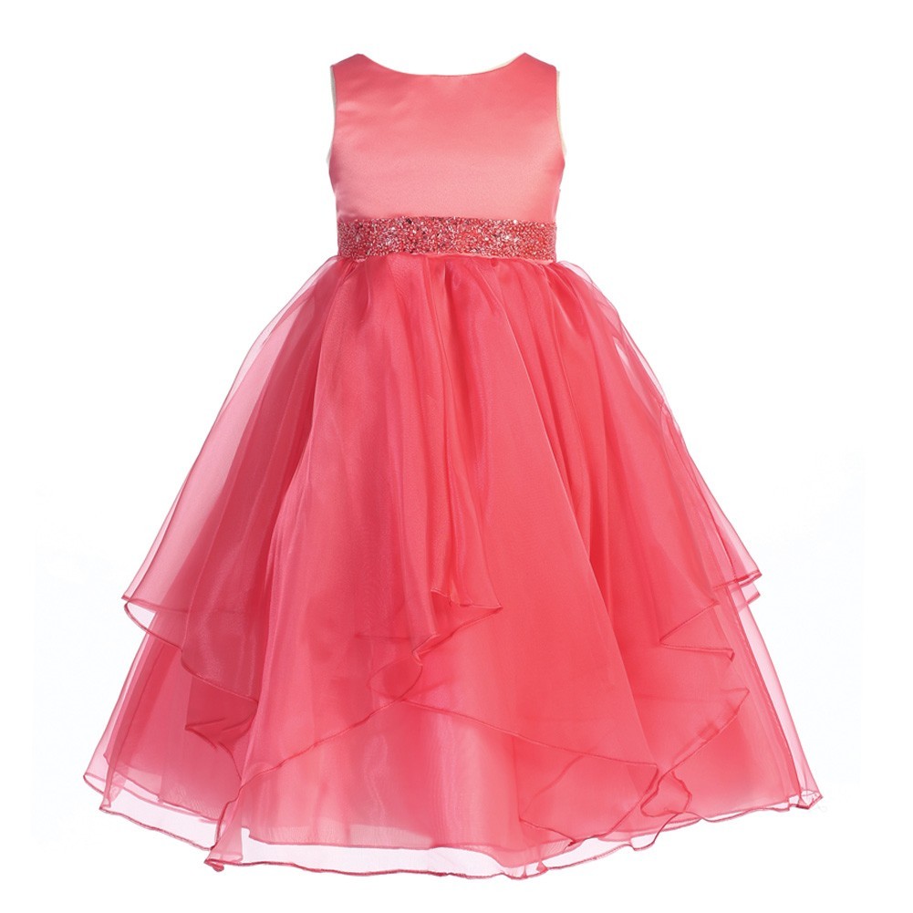 Chic Baby - Chic Baby Little Girls Coral Beaded Waist Overlaid Flower ...