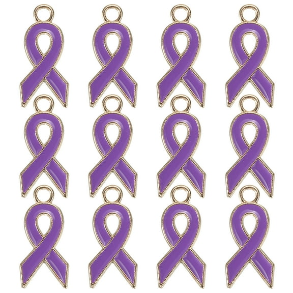 Uxcell 0.8" x 0.4" Ribbon Pendants, 20Pcs Awareness Hope Charm Accessories, Purple