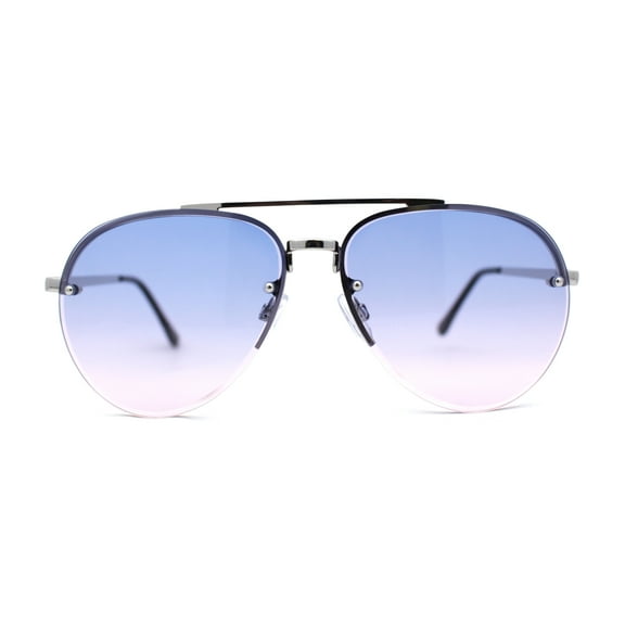 Mens Half Rim Double Bridge Tear Drop Pilot Metal Rim Sunglasses Silver Navy Pink