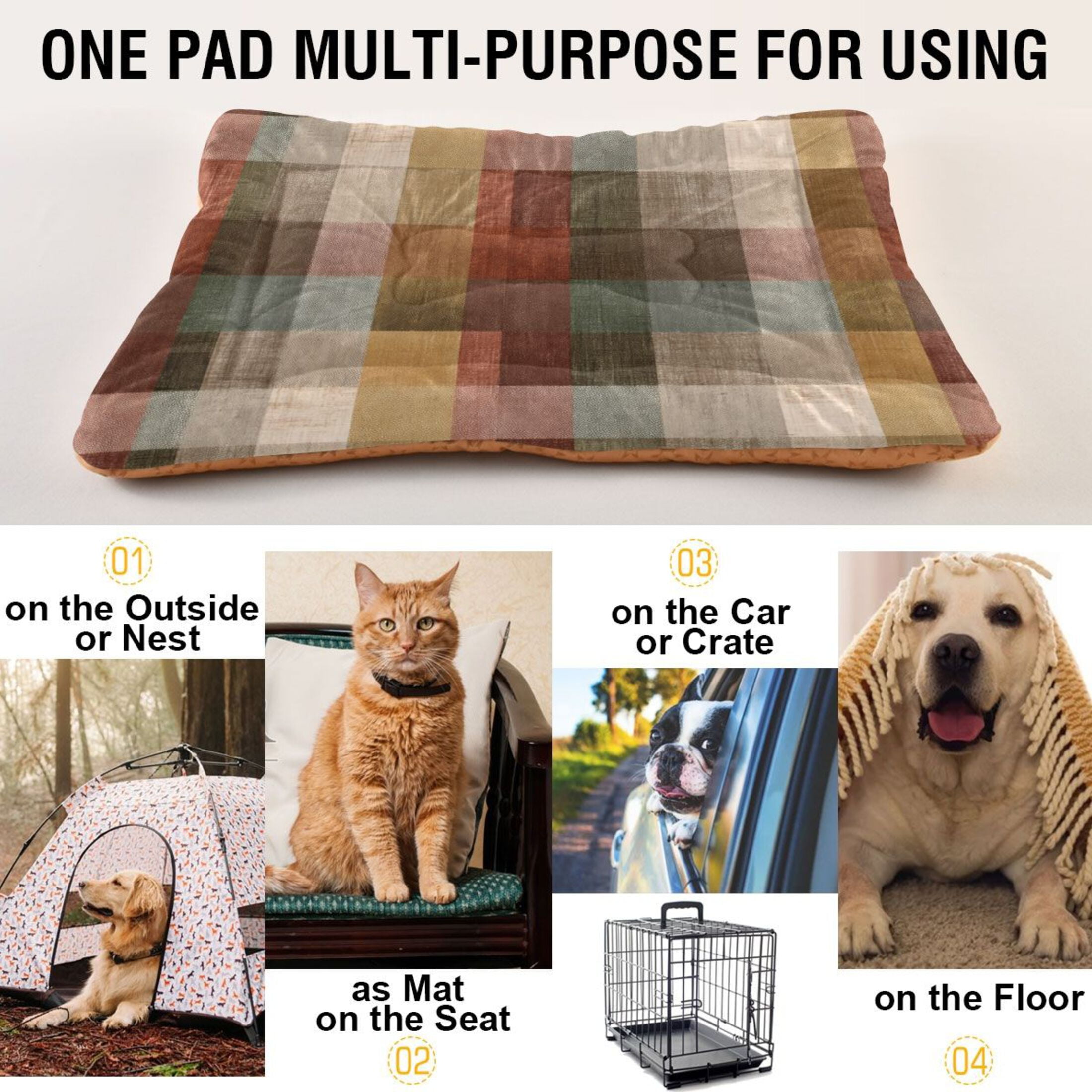 Cozy Mat Pet Bed Indoor Outdoor Warm Soft For Cat Dog Puppy(S/M) Warm Browns Green