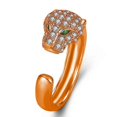 thumbnail image 1 of Anillo de cabeza de leopardo con ojos verdes y circonitas, oro rosa, 1 of 1