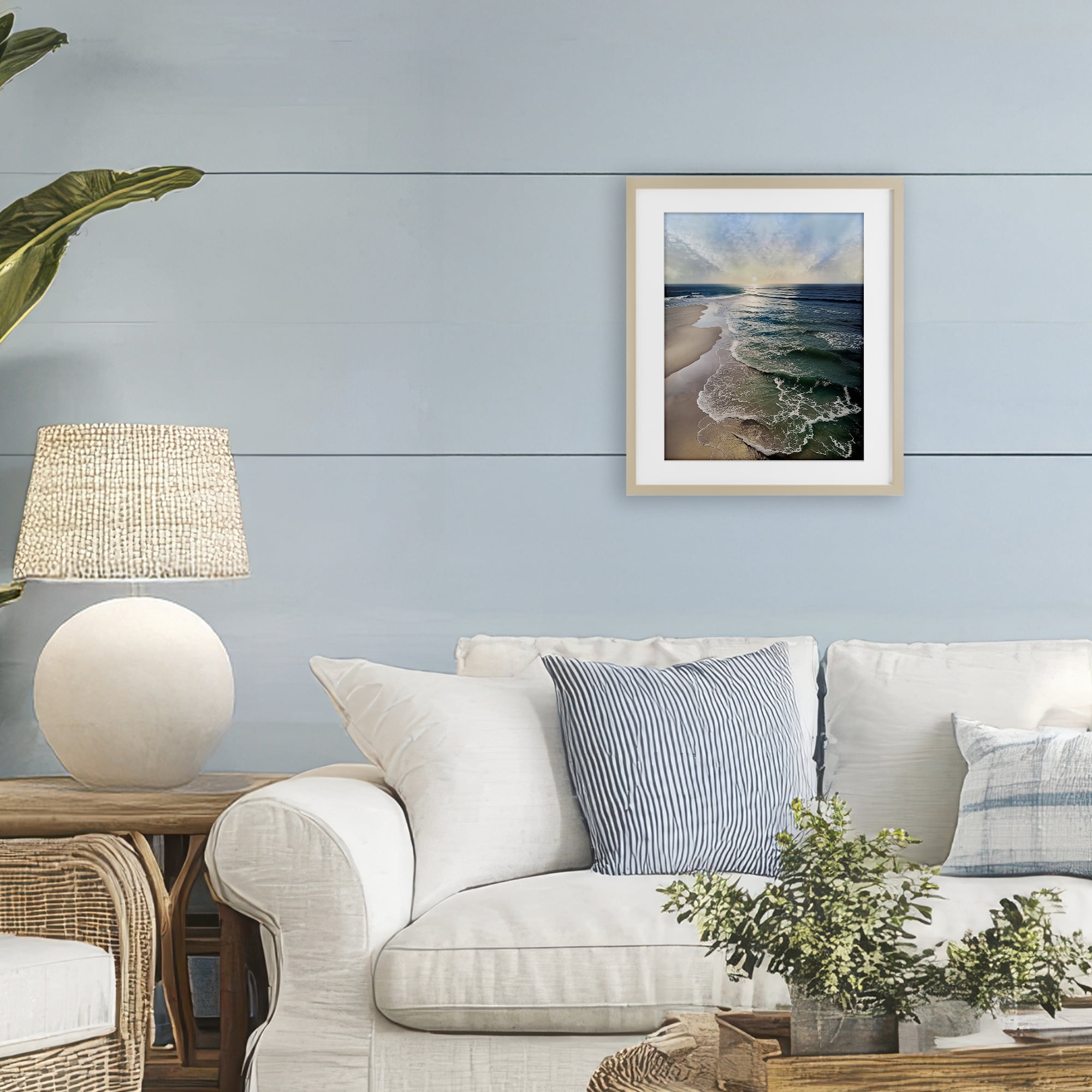 Stupell Industries Tranquil Shoreline with Soft Light Birch Framed Print Under Glass, design by Mike Calascibetta